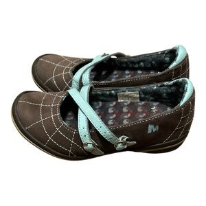 Merrell Mary Jane Girls Shoes in Brown and Light Blue Size 10 Girls Comfort